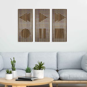 Retro Music Wood Art Wall Decor, Geometric Wood Wall Art Teen Room Decor, 3 Piece Wooden Wall Panel, Wood Wall Decor Over the Bed, Home Gift