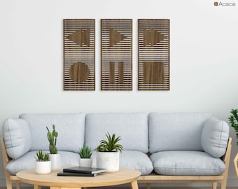 Retro Music Wood Art Wall Decor, Geometric Wood Wall Art Teen Room Decor, 3 Piece Wooden Wall Panel, Wood Wall Decor Over the Bed, Home Gift