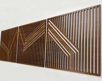 Large wood wall decor over the bed gift for the home, Wood wall art above bed decor Abstract wooden wall art Set of 3 modern wood wall panel