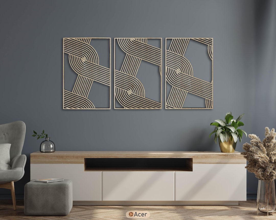 Minimalist Woven Wooden Wall Decor Set of 3, Abstract Large Overlapping ...