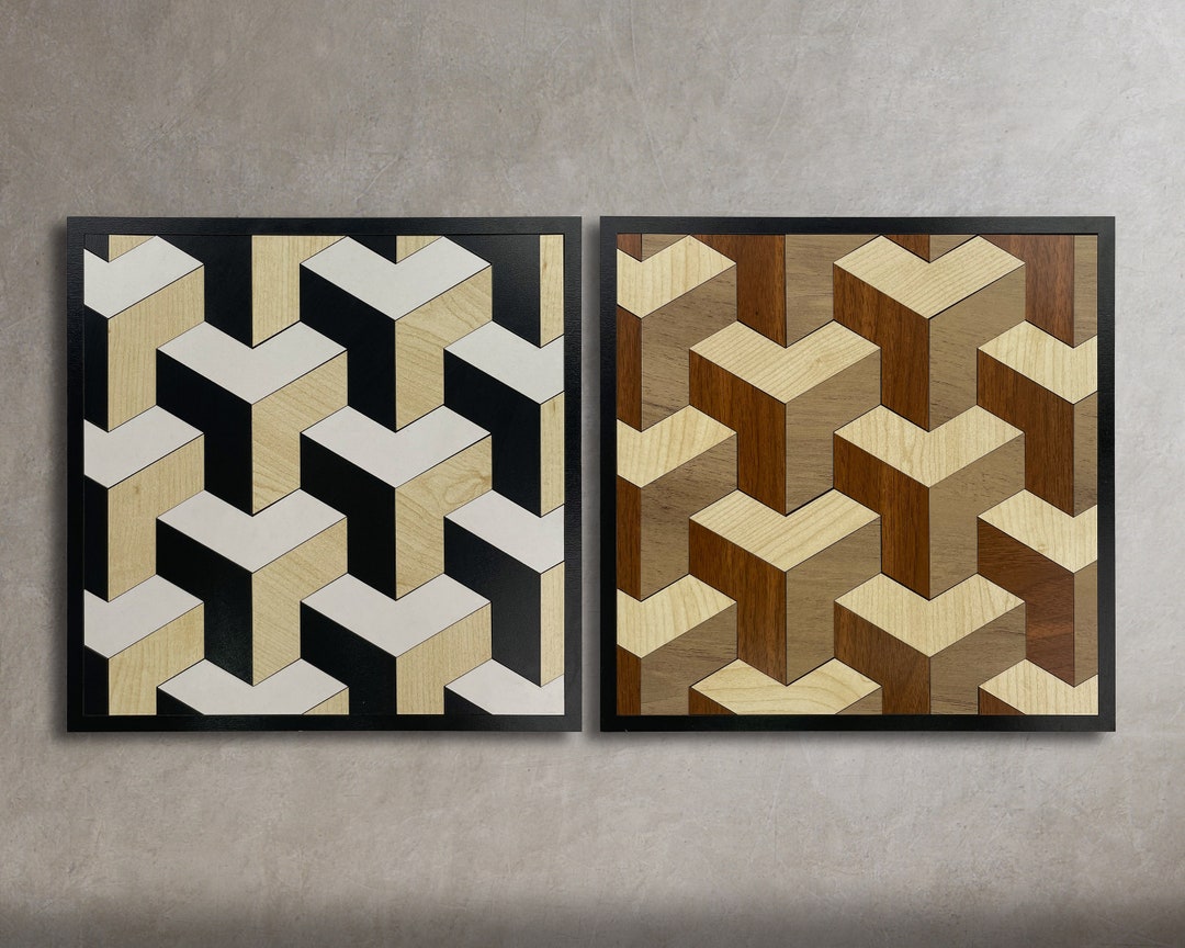 3D Wall Art Geometric Wood Wall Art Decor Set of 2 Colorful Etsy