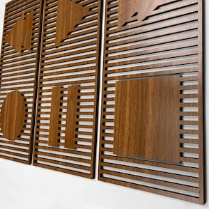 Music Wood Art Wall Decor, Geometric Wood Wall Art Teen Room Decor, 3 Piece Wooden Wall Panel, Wood Wall Decor Over the Bed, Retro Home Gift