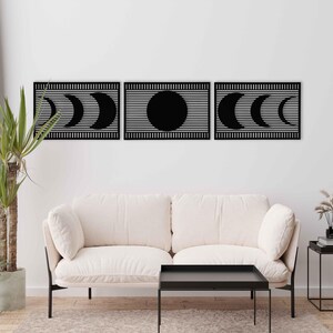 Boho Lunar Wood Wall Art in Horizontal Design, Moon Phases Wooden Wall ...