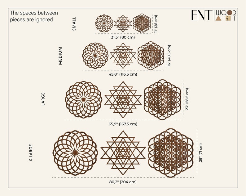 Sacred Geometry Wall Art Wood, Set of 3 Spiritual Wood Wall Art, Large ...