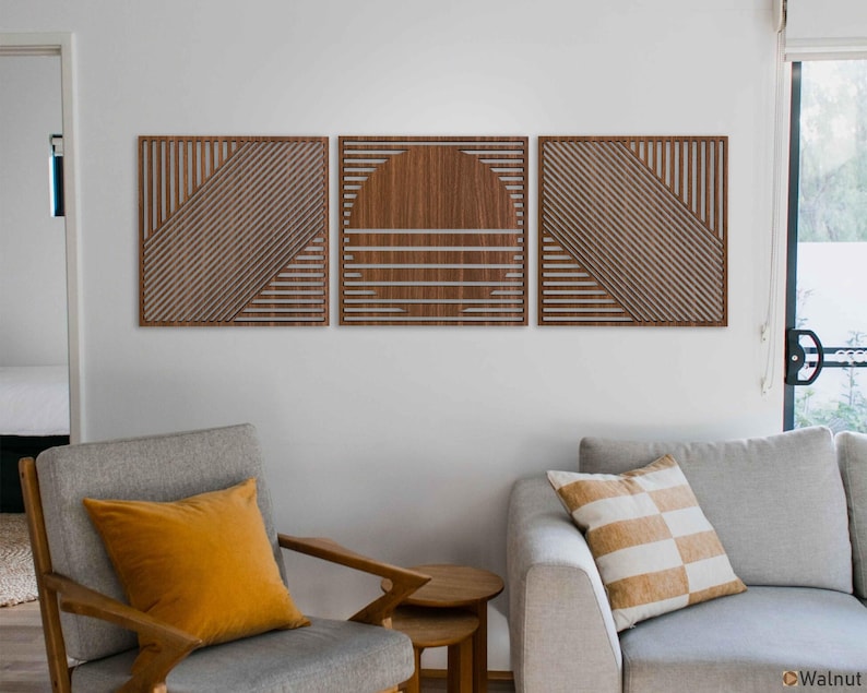 Boho Wall Art Mid Century Modern Style, Large Wood Wall Art for Modern ...