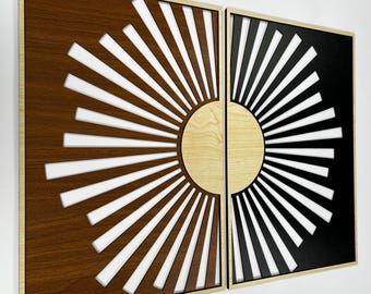 Sun Wall Art Set of 3,sun Wood Wall Art,mid Century Modern Wall