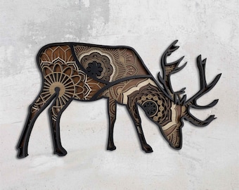 Deer Wooden Wall Art, Deer Mandala Wall Art, Woodland Animal Wood Wall Decor, 3D Deer Wall Art Wood, Rustic Decor for Cabin, Cottage, Lodge