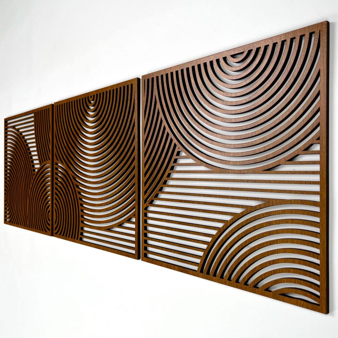 Mid Century Modern Geometric Wood Wall Art Design Featuring Circular ...