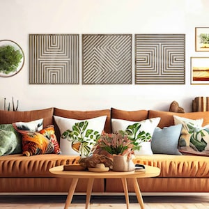 Large Geometric Wood Wall Art Set, 3 Piece Modern Wood Wall Decor Over ...