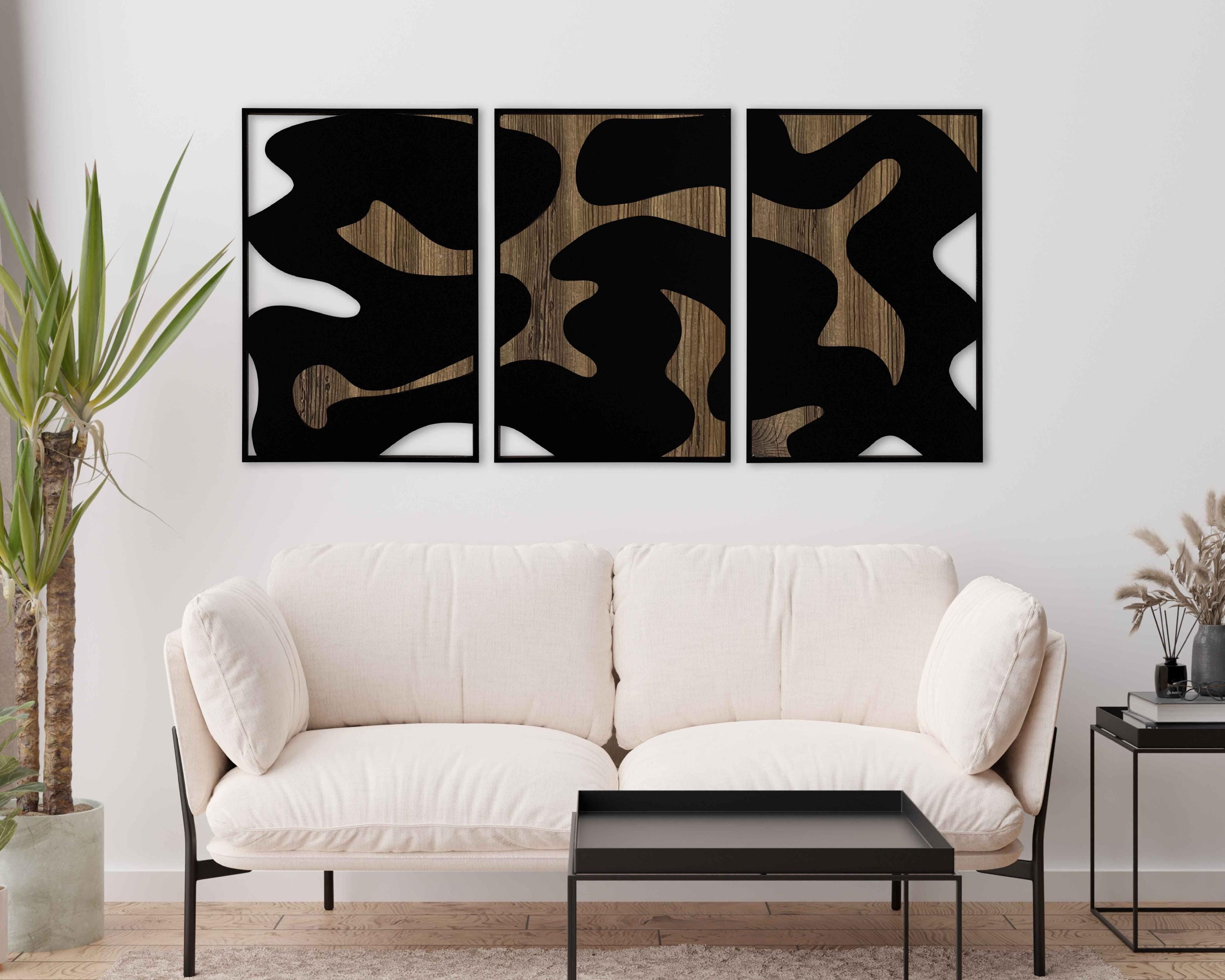 Japanese Style Abstract Wood Wall Art, Organic Wooden Wall Panels