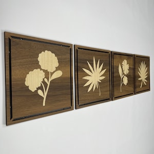 Floral Wood Signs Wall Art Set, Eclectic Botanical Wood Wall Decor Over the Bed, Flower Wall Accent, Decorative Gift for Maximalist Home #78