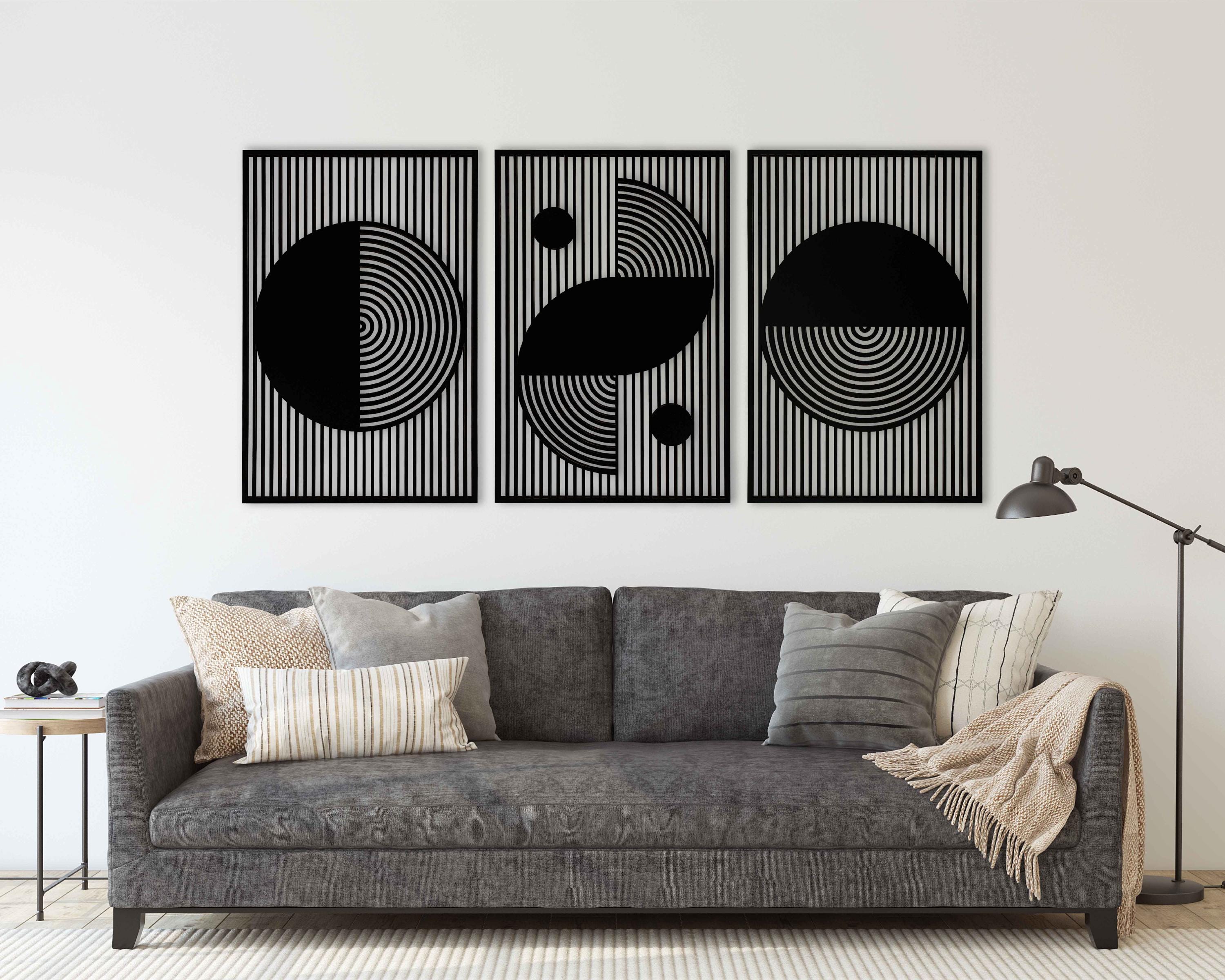 Bauhaus Wall Art Wood Boho Style, Large Mid Century Modern Decor, Abstract Wooden Wall Art, Set of 3 Geometric Wood Wall Panel, Home Gift 54