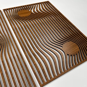 Gravity Warp Black Wood Wall Art Set of 3, Optical Illusion Large Wooden Wall Panels, Modern Abstract Geometric Decor, Housewarming Gift #98 image 11