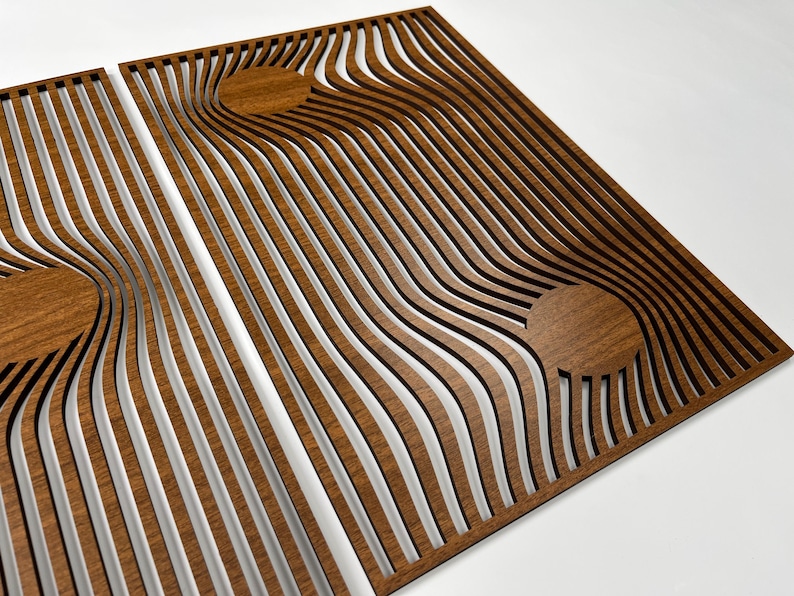 Gravity Warp Black Wood Wall Art Set of 3, Optical Illusion Large Wooden Wall Panels, Modern Abstract Geometric Decor, Housewarming Gift #98 image 11