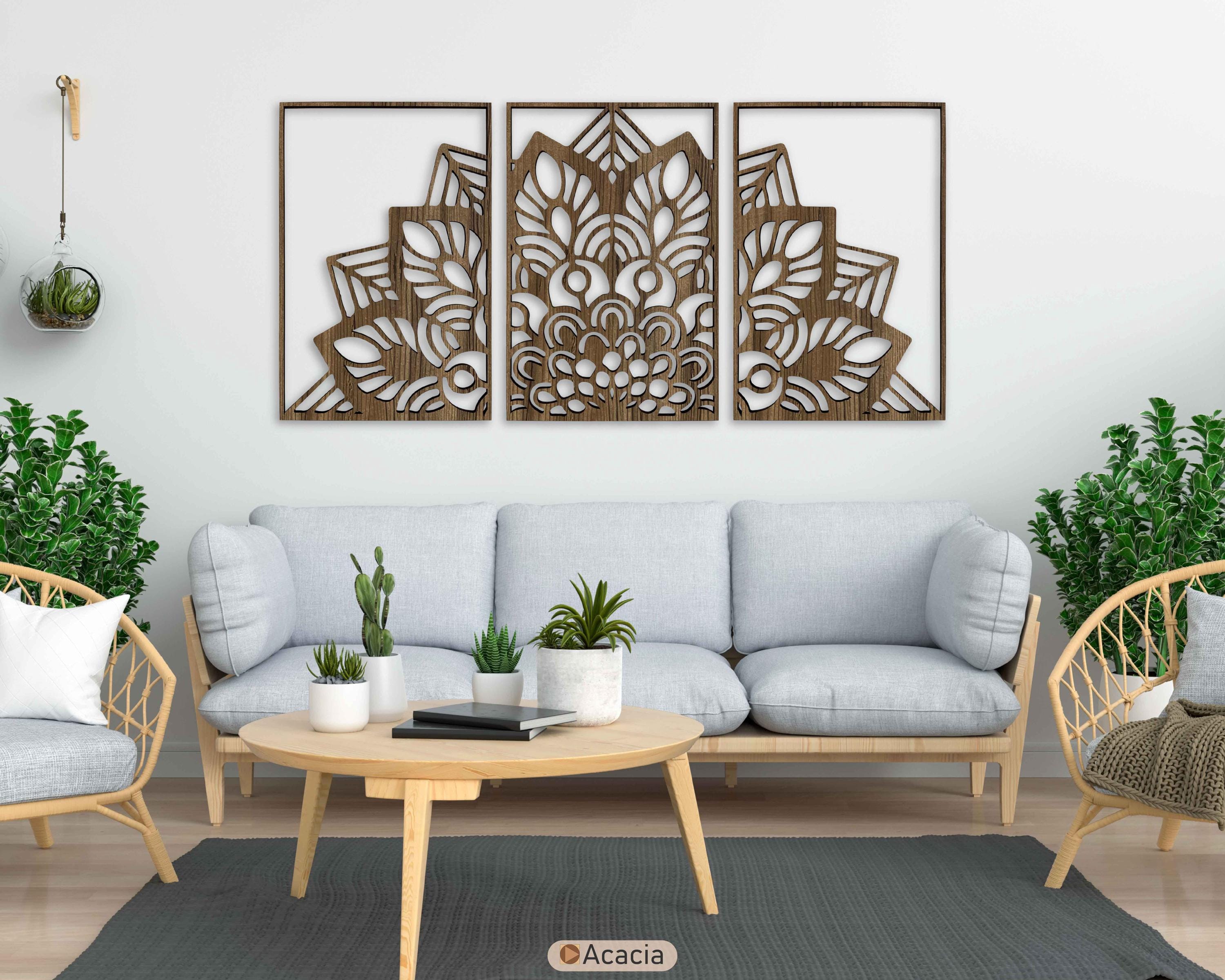 Lotus Flower Mandala Wood Wall Art Set of 3, Large Half Mandala Wooden ...