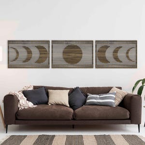 Boho Lunar Wood Wall Art in Horizontal Design, Moon Phases Wooden Wall ...