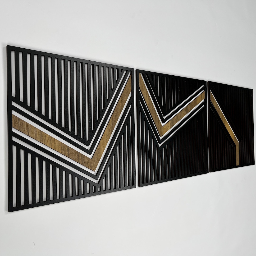 Geometric Wood Wall Art With Abstract Lines, Handcrafted Wooden Wall ...