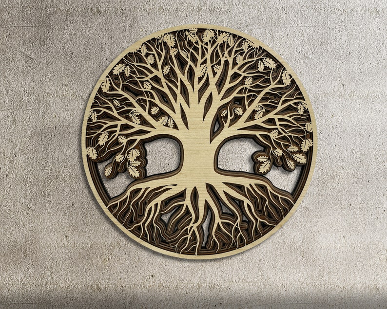 Tree of Life Wood Wall Art Decor - Layered Tree of Life Wooden Mandala ...