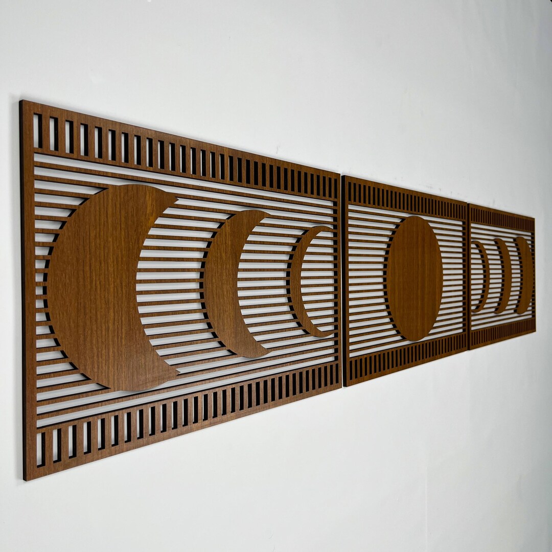 Boho Lunar Wood Wall Art in Horizontal Design, Moon Phases Wooden Wall ...