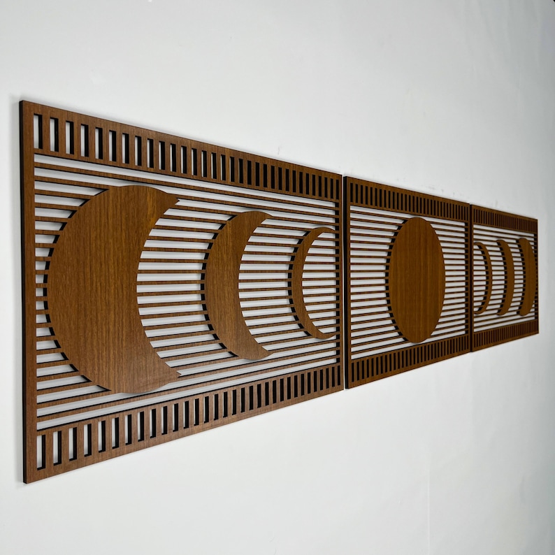 Boho Lunar Wood Wall Art in Horizontal Design, Moon Phases Wooden Wall ...