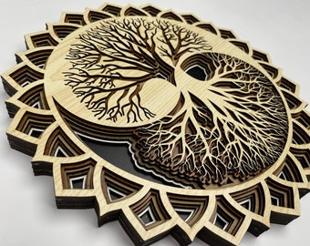 Tree of Life Wall Art, Wood Wall Art, Mandala Wall Art, Yin Yang, Aesthetic Room Decor, Boho Wall Art, Indie Room Decor
