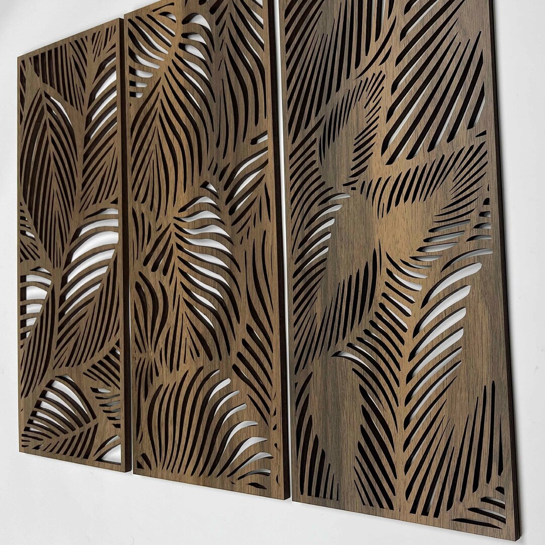 Botanical Wood Wall Art of Leaves Wooden Wall Art Living Room 3 Panel ...