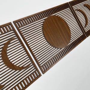 Boho Lunar Wood Wall Art in Horizontal Design, Moon Phases Wooden Wall ...