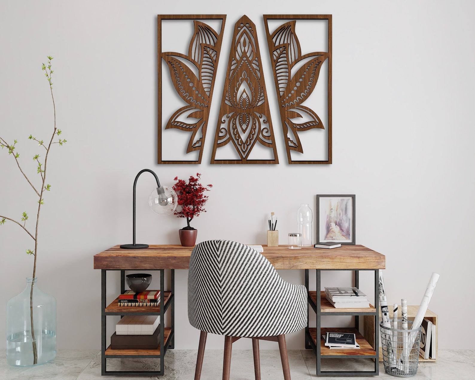 HOURIA 4 PCS Boho Flower Wall Art,Watercolor Wildflower Wooden Wall Hanging Decor For Living Room,8"*10" Inches Pink Beige Aesthetic Wood Wall Hanging,Botanical Floral Wall Art For Apartment Bedroom