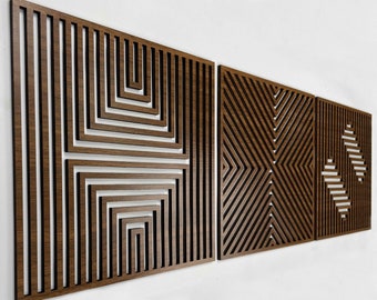 Modern Wood Wall Art Geometric, Large Wood Wall Art for Contemporary Interiors, Set of 3 Abstract Wooden Wall Art, Wood Wall Panel Home Gift