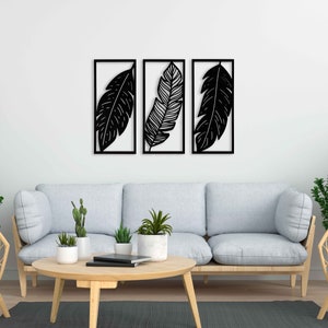 Tropical Leaves Wood Wall Art, 3 Panel Wood Wall Decor Over the Bed, Wooden Plant Artwork for Walls, Handmade Living Room Wall Art Gift 28 image 6