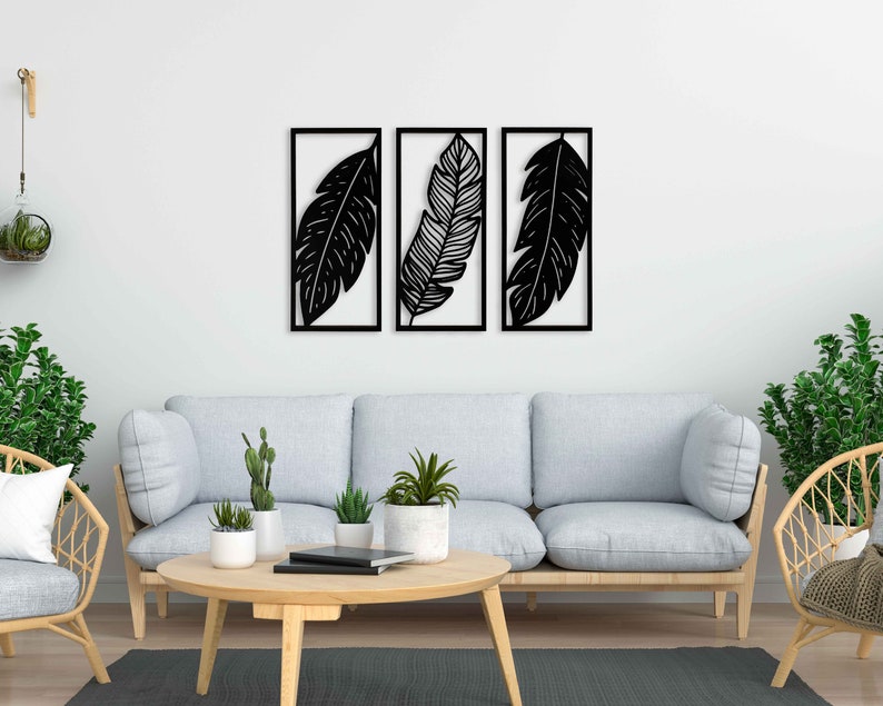 Tropical Leaves Wood Wall Art, 3 Panel Wood Wall Decor Over the Bed, Wooden Plant Artwork for Walls, Handmade Living Room Wall Art Gift 28 image 6