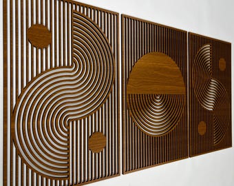 Moderne Wandkunst 3er Set, Abstrakte Mid Century Holz Wandkunst, Ästhetische Boho Holzwand, extragroßes dekoratives Wohndekor Geschenk #106
