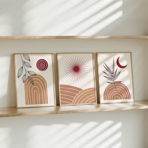 Neutral Tones Framed Art Prints, Sun & Moon Desert Prints, Minimalist Boho Artwork for Modern Interiors, Earthy Tones Home Decoration Gift