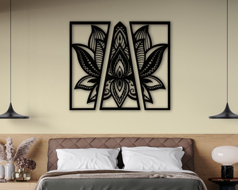 Lotus Flower Wood Wall Art Decor Mandala Wall Art Zen Wall Etsy