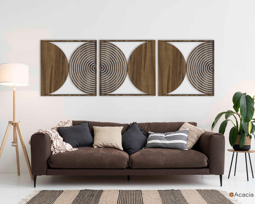 Geometric Mid Century Modern Decor, Rustic Boho Wood Wall Art, Large ...