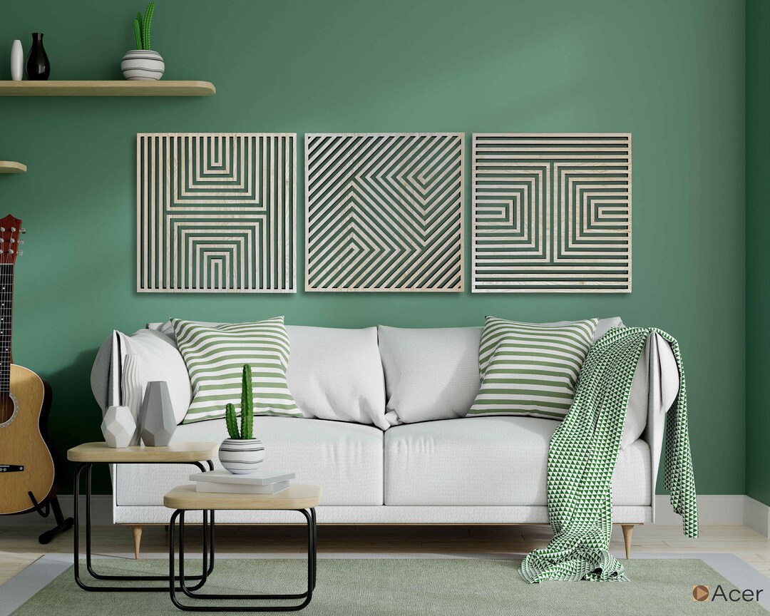 Large Geometric Wood Wall Art Set, 3 Piece Modern Wood Wall Decor Over ...