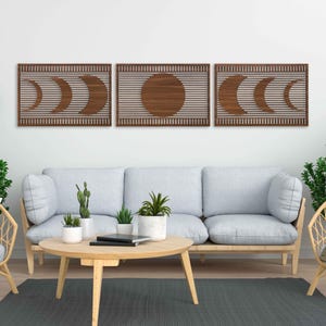 Boho Lunar Wood Wall Art in Horizontal Design, Moon Phases Wooden Wall ...