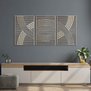 Boho Style Wood Wall Art, Rustic Wooden Wall Art with Abstract Patterns, Bohemian Wood Wall Panels, 3 Set Geometric Home Decor Gift #81