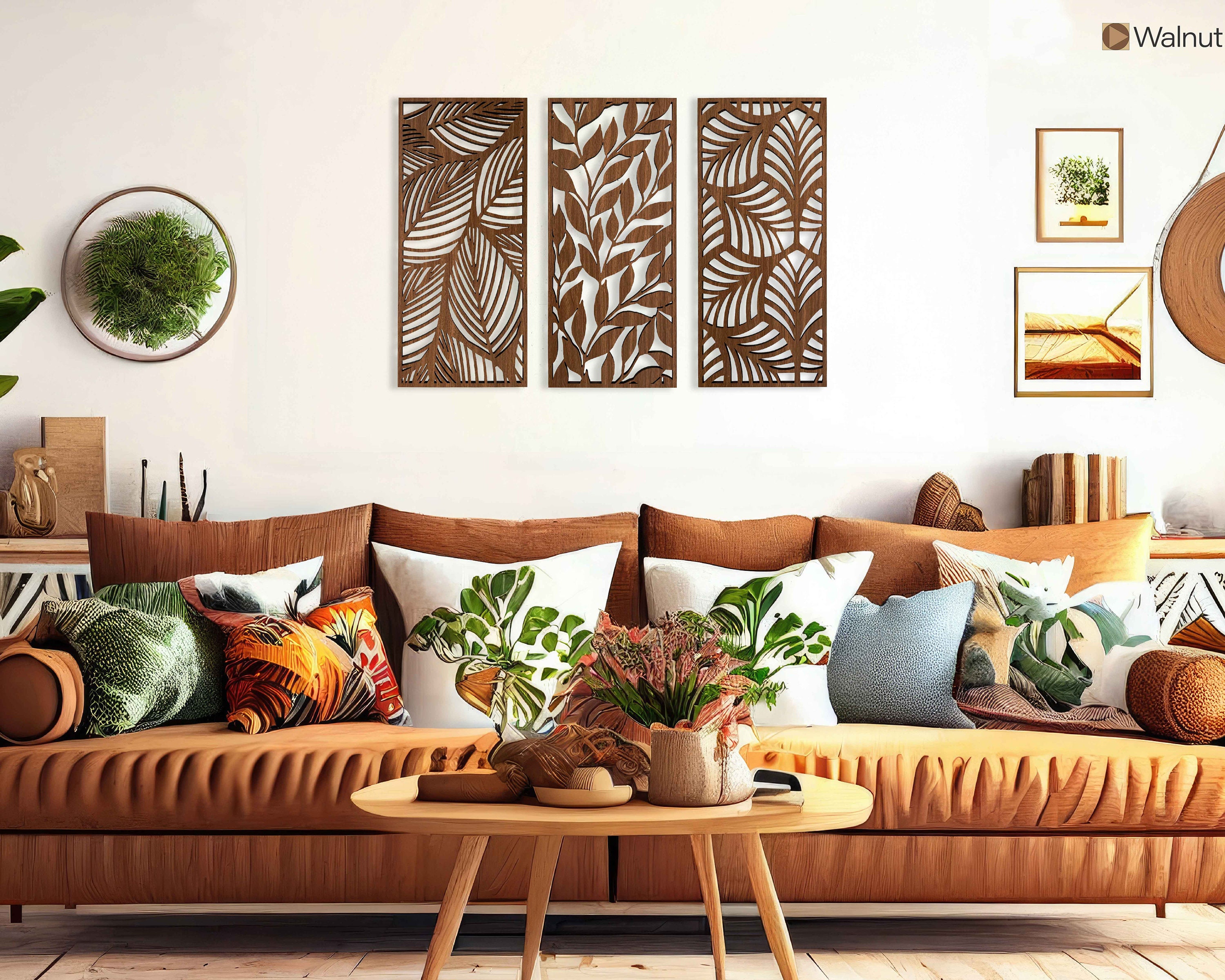 Set of 3 Large Wooden Wall Art Panels on Frames, Beautiful Living Room or  Bedroom Wall Decor, Leaves Theme -  Israel