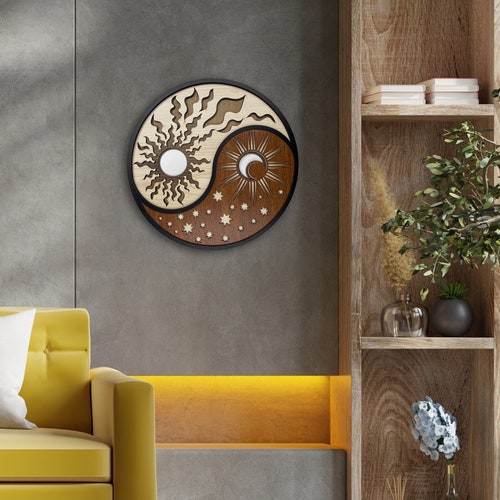 Yin Yang Mandala Zen Decor Wood Engraving Wood Wall Art Etsy