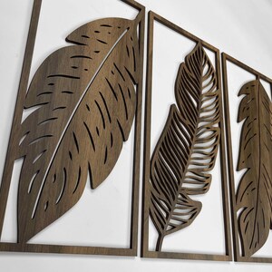 Tropical Leaves Wood Wall Art, 3 Panel Wood Wall Decor Over the Bed, Wooden Plant Artwork for Walls, Handmade Living Room Wall Art Gift 28 image 2