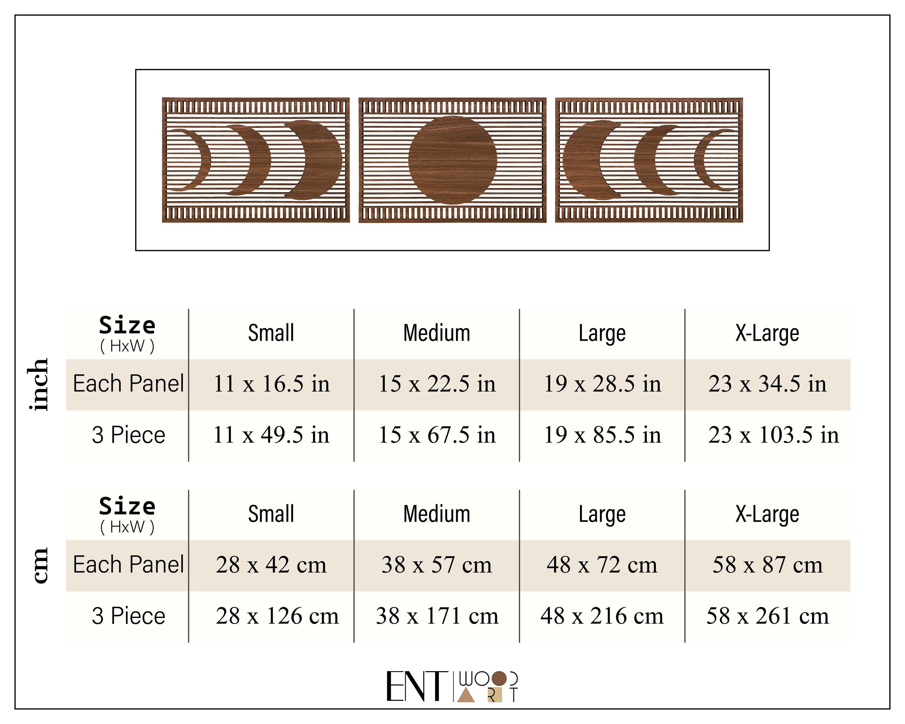 Boho Lunar Wood Wall Art in Horizontal Design, Moon Phases Wooden Wall ...