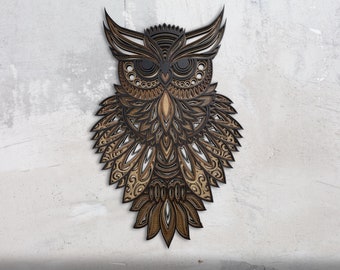 Owl Wood Wall Art Decor -  3D Colorful Wooden Owl Mandala Wall Art