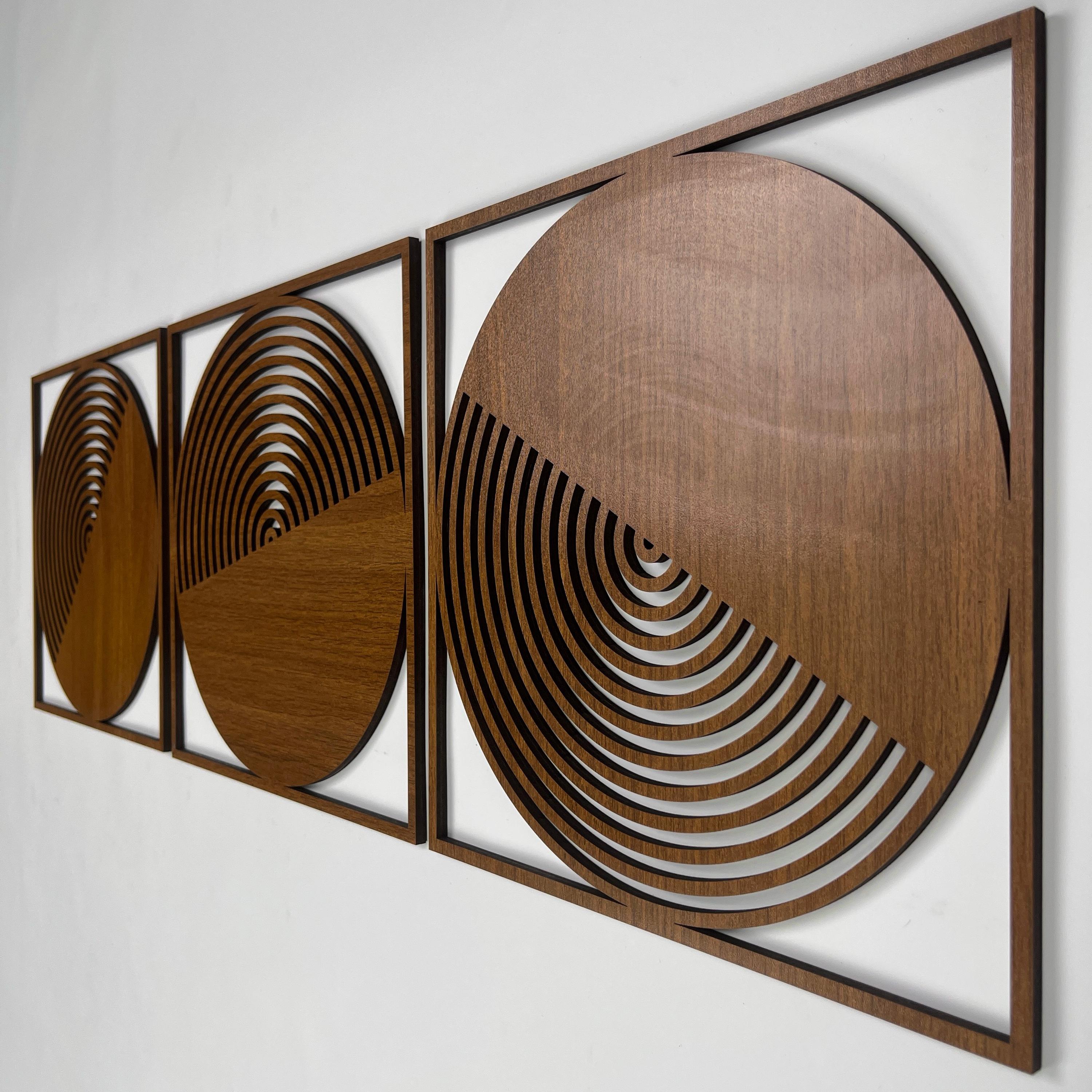 Round Wood Wall Art Set of 3, Modern Geometric Wooden Wall Art, Clean ...