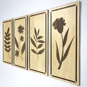 Tropisches Holzwandkunst-Set mit Blumen und Blättern, minimalistische botanische Holzwandkunst, modernes rustikales Dekor für Wohnzimmer #80