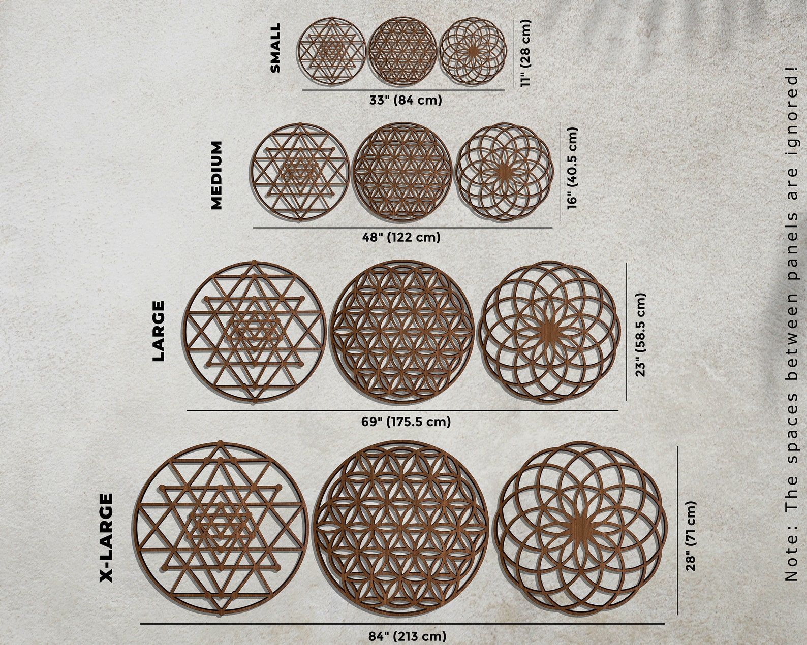 Sacred Geometry Wood Wall Art Decor 3 Piece Geometric Mandala Etsy