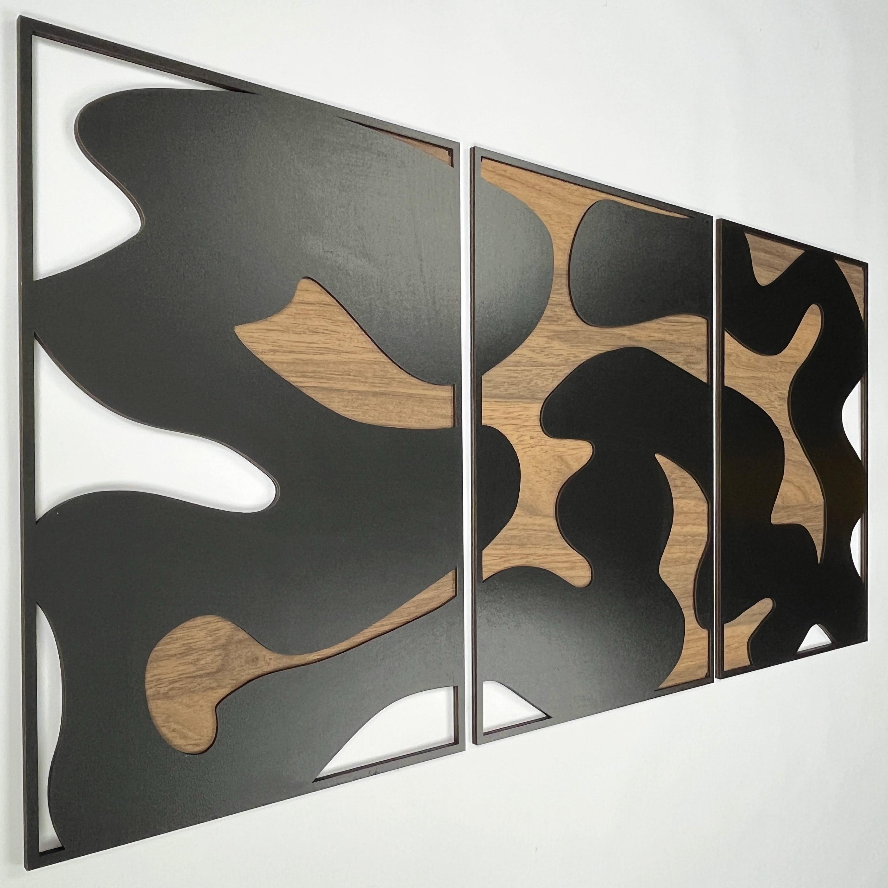 Japanese Style Abstract Wood Wall Art, Organic Wooden Wall Panels
