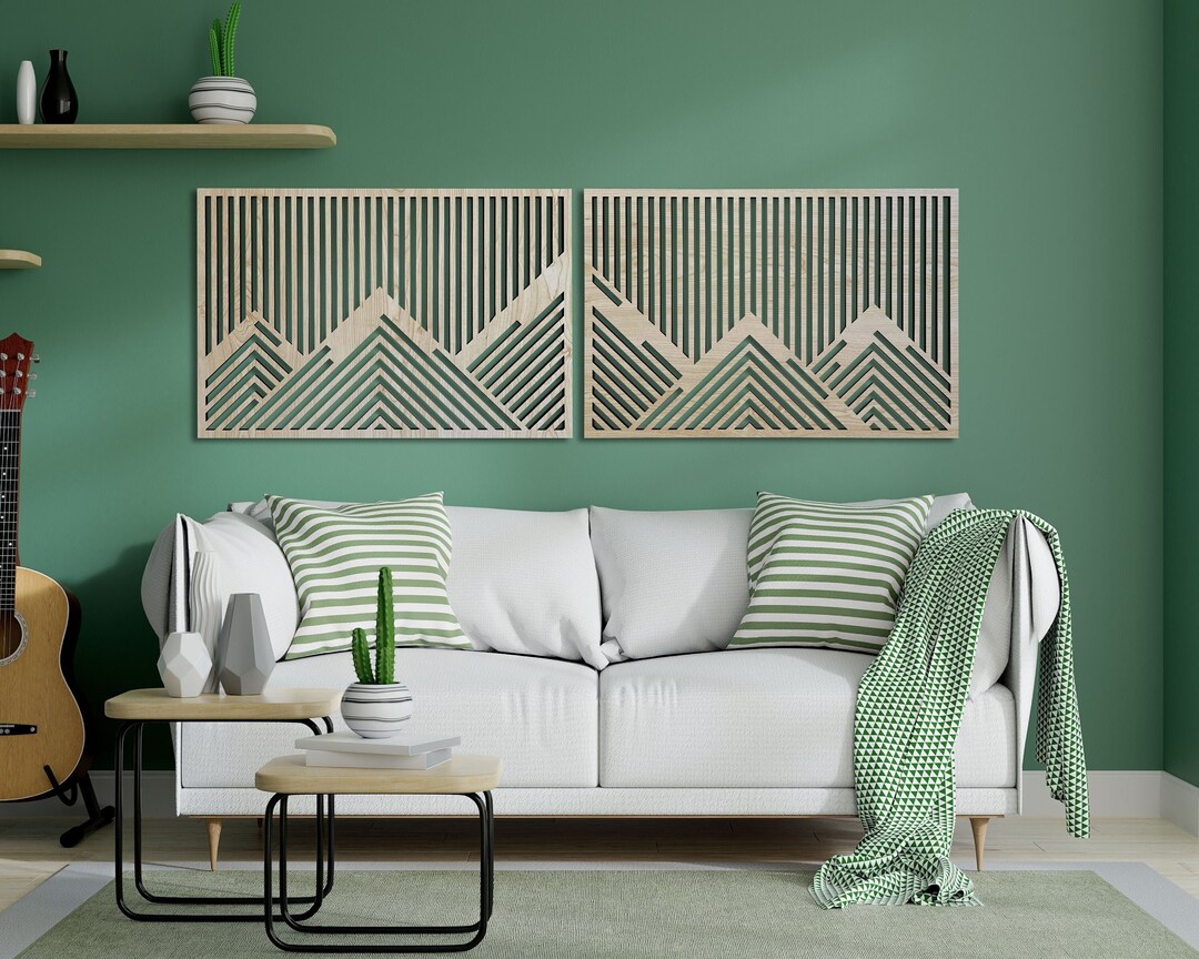 Mountain Wood Wall Art Decor, Wooden Geometric Mountains, Set of 2 ...