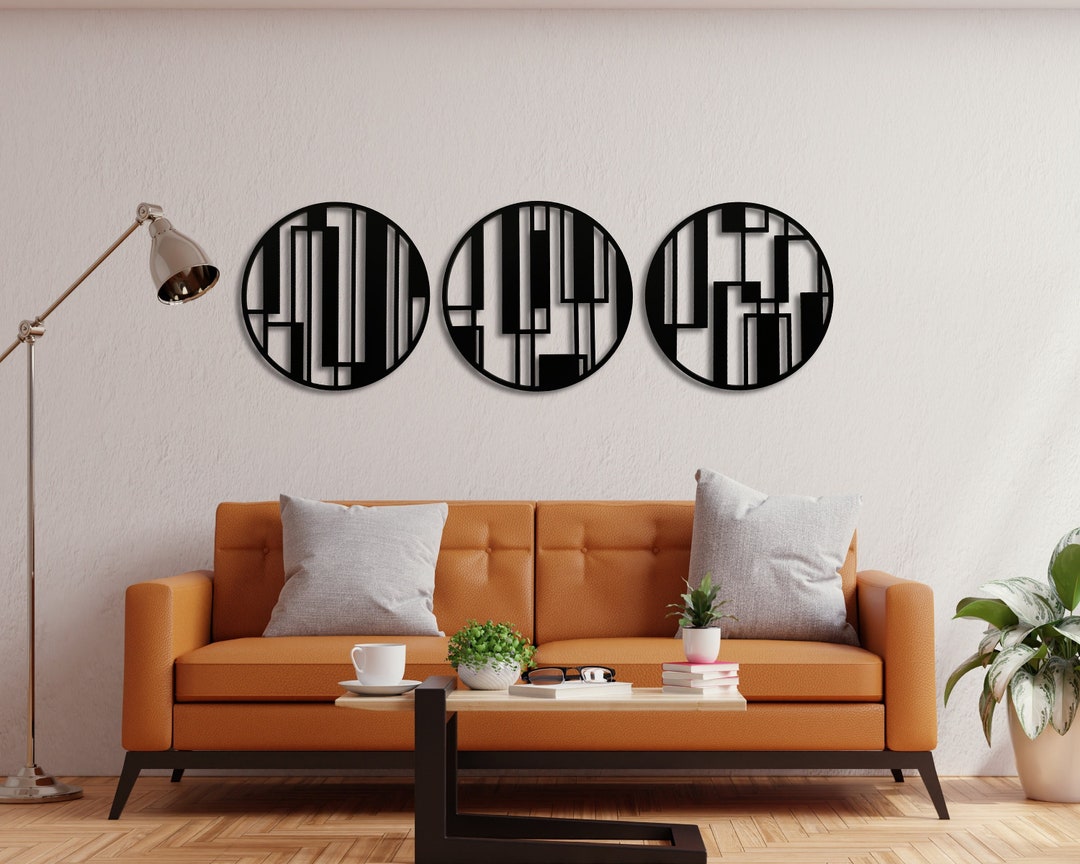 Set of 3 Round Wood Wall Art Decor, Abstract Geometric Wooden Wall Art ...