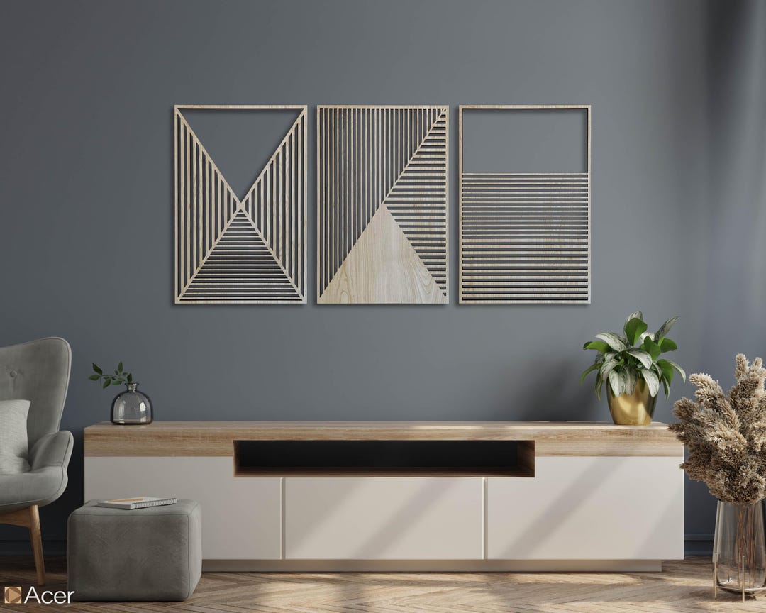 Abstract Wall Art Wood, Contemporary Large Wood Wall Decor, Geometric ...